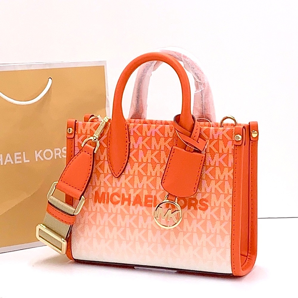 Michael Kors Mirella Extra-Small Ombré Logo Crossbody XBODY ShopperBag Poppy NWT